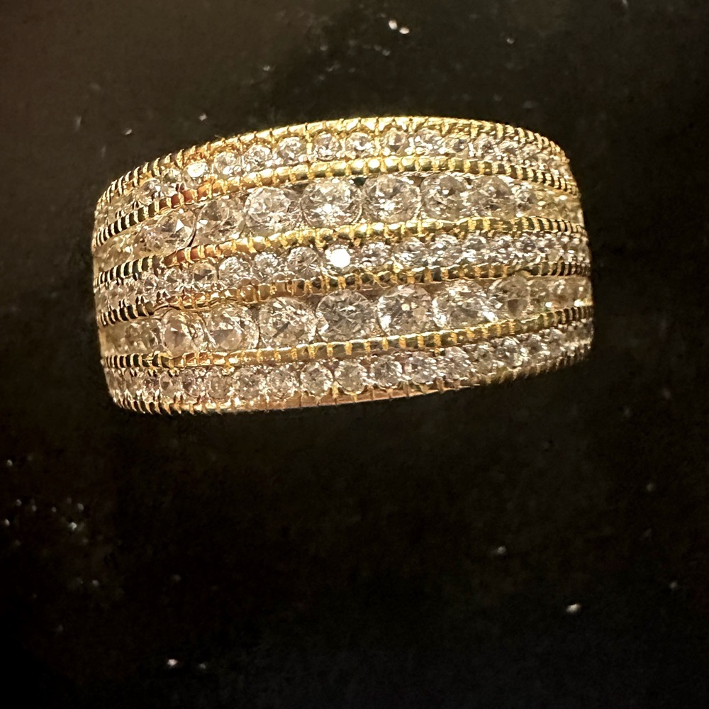 New Stunning Large Dome Crystal ring dual tone solid gold on & sterling silver 8